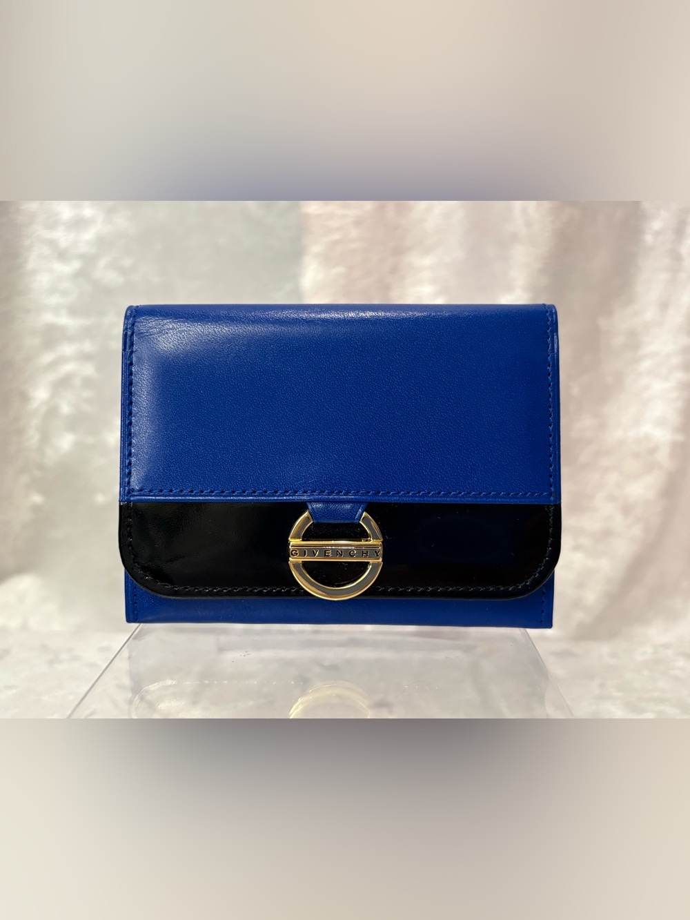 Givenchy Bicolour Enamel Clasp Card Coin Holder Blue/Black BNIB COA